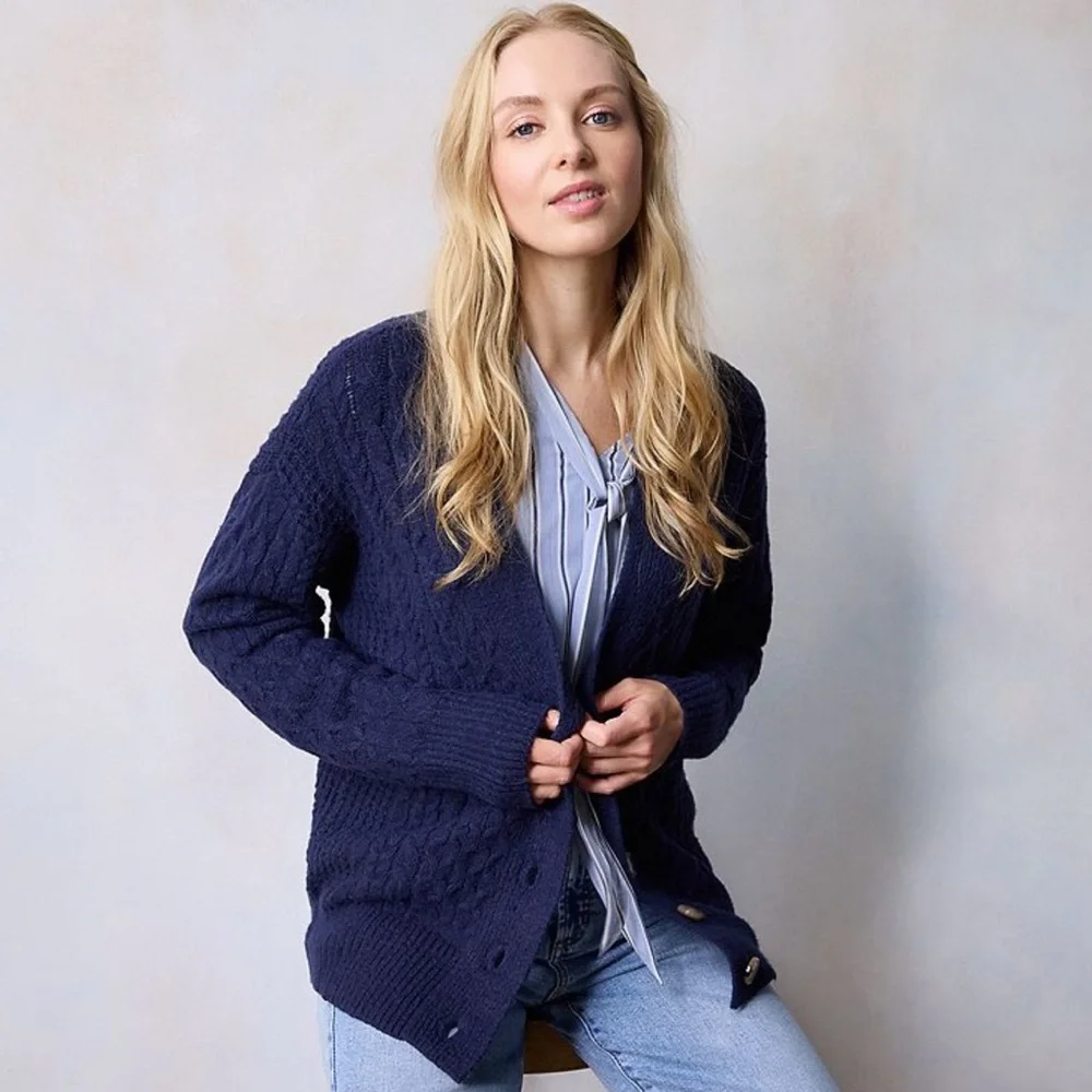 NWT LC Lauren Conrad navy cabled cardigan sweater size XS - Picture 1 of 6